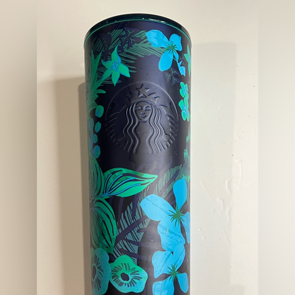 Starbucks Stainless Steel Blue Green Flowers Summer 2022 24 oz